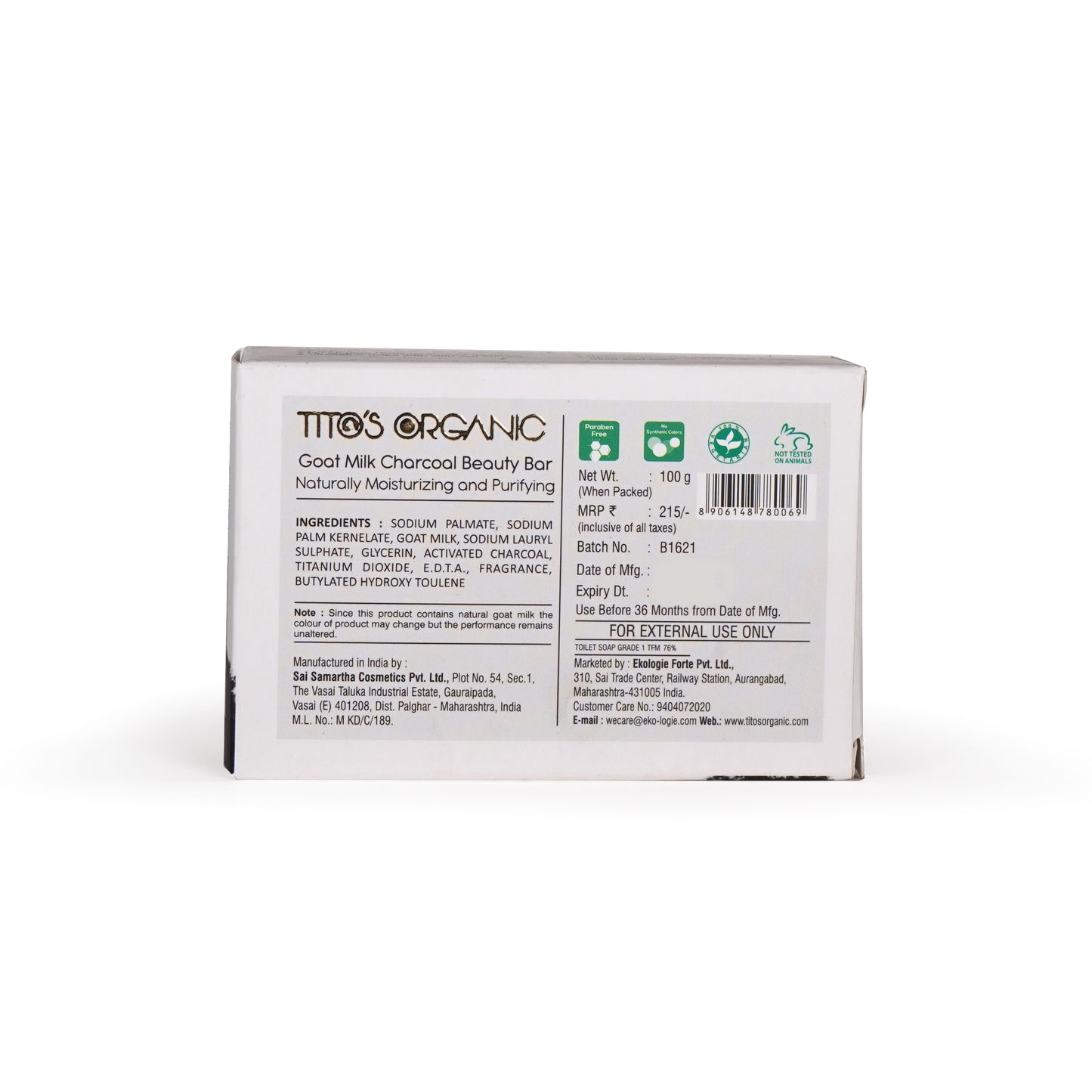 Goat Milk Charcoal Beauty Bar back