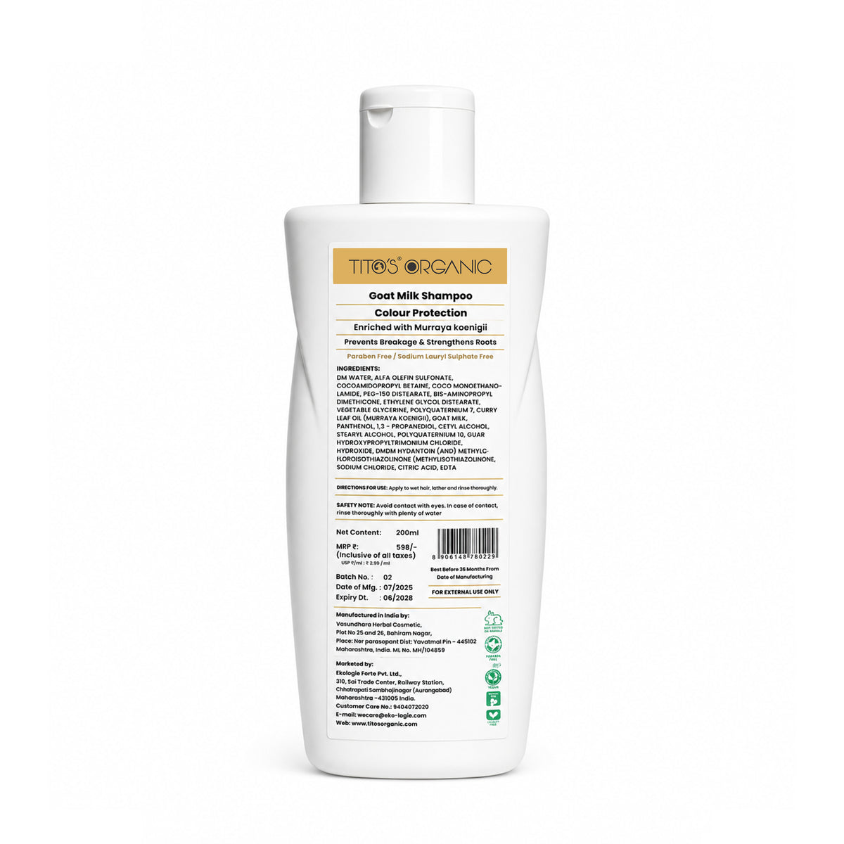 Tito's Organic Goat Milk Colour Protection Shampoo 200ml back view