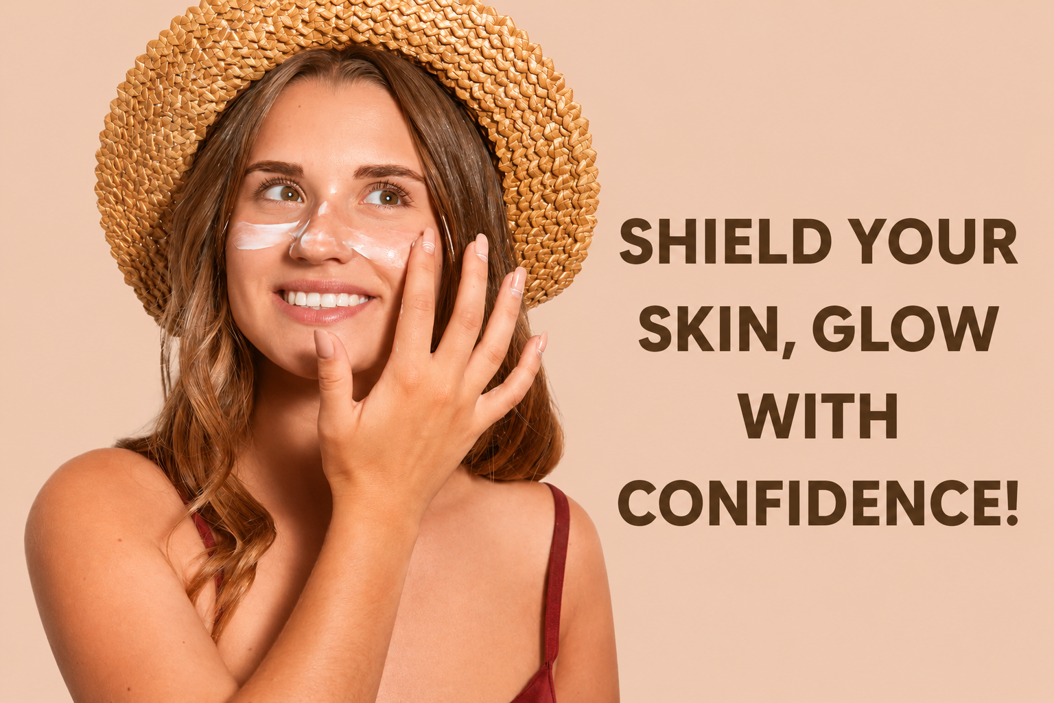 Woman applying sunscreen on face for daily sun protection and glowing healthy skin