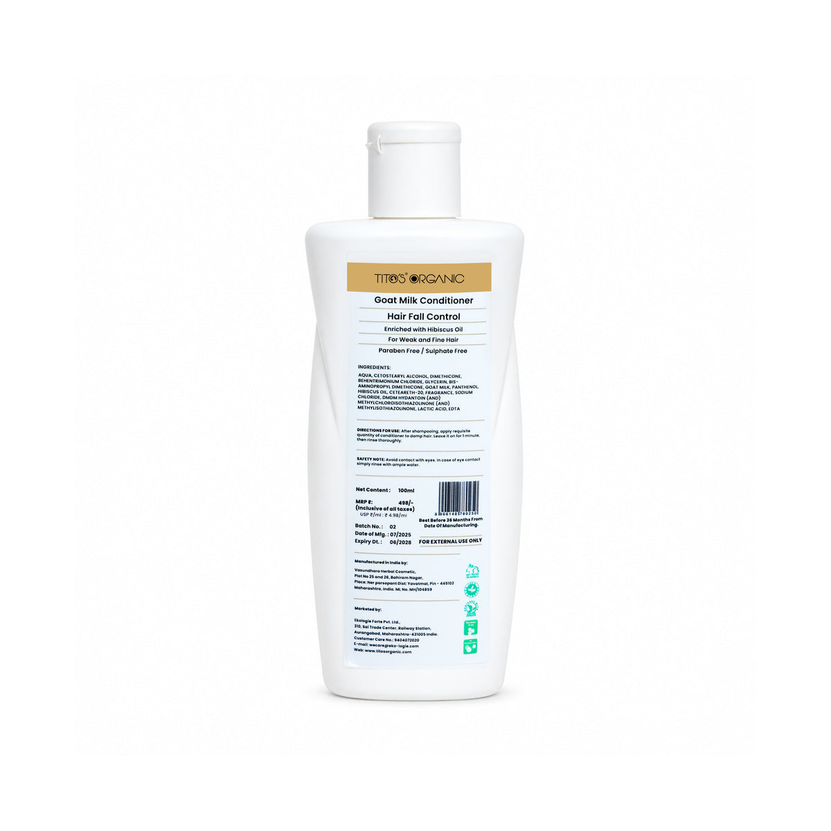 Tito's Organic Goat Milk Hair Fall Control Conditioner 100ml back view