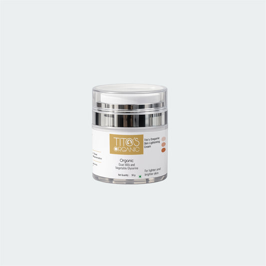 Jar of Tito's Organic skin lightening cream on a white background