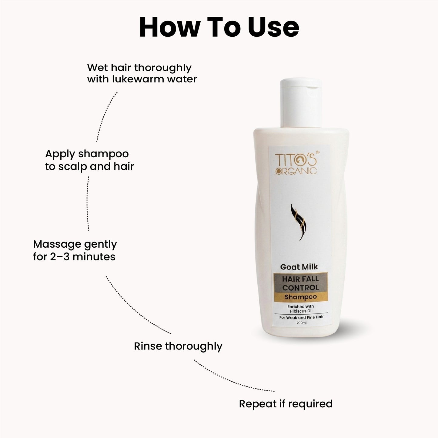 How to use Tito’s Organic Goat Milk Hair Fall Control Shampoo for cleansing and hair care