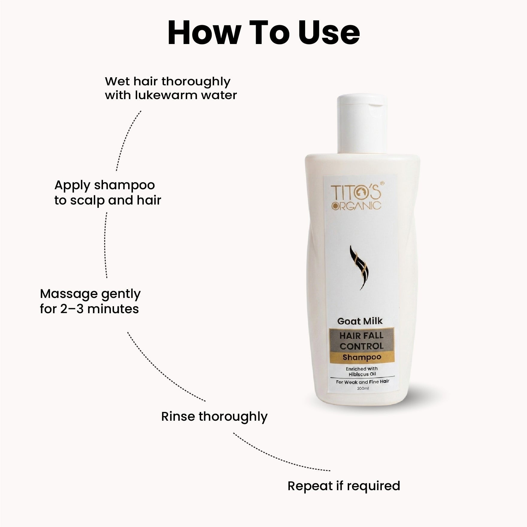 How to use Tito’s Organic Goat Milk Hair Fall Control Shampoo for cleansing and hair care