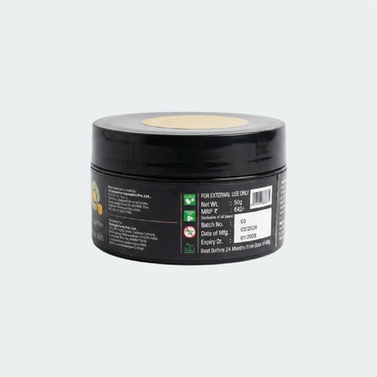 Back label of Tito’s Organic Acne Control Cream showing ingredients, MRP, and manufacturing details