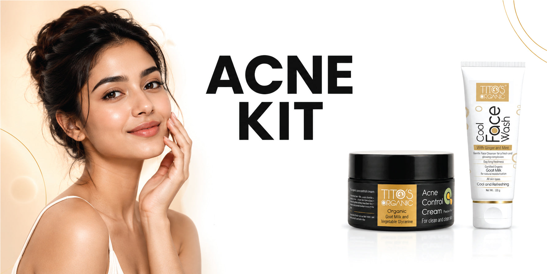 Tito's Organic Acne Kit featuring Goat Milk Face Wash and Acne Control Cream for a complete daily skincare routine for acne-prone skin.