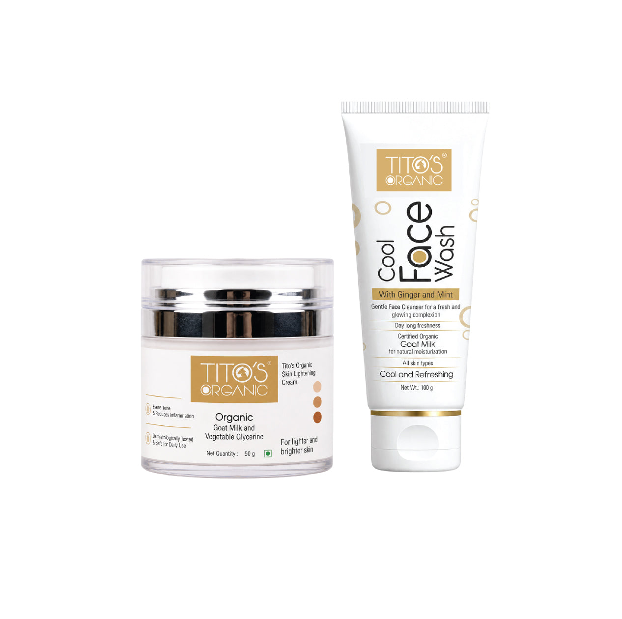 Tito's Organic Bright Skin Kit with Goat Milk Face Wash and Skin Lightening Cream.