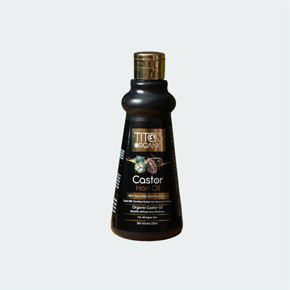 Tito’s Organic Castor Hair Oil with goat milk clarified butter front view for stronger healthier nourished hair