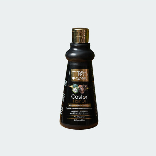 Tito’s Organic Castor Hair Oil with goat milk clarified butter front view for stronger healthier nourished hair