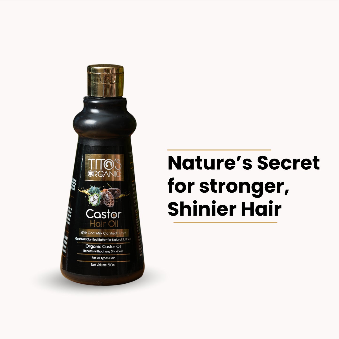 Tito’s Organic Castor Hair Oil with goat milk clarified butter for stronger shinier healthier hair, 200ml