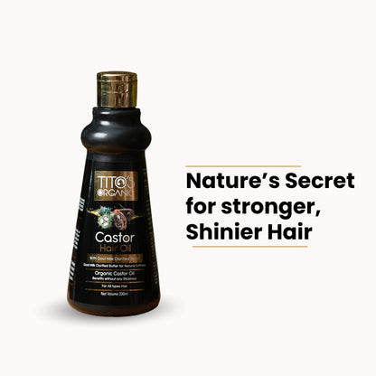 Tito’s Organic Castor Hair Oil with goat milk clarified butter for stronger shinier healthier hair, 200ml