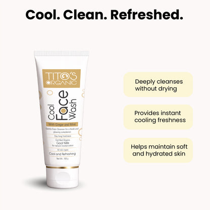 Tito’s Organic Cool Face Wash with goat milk, ginger and mint for deep cleansing and cooling freshness, 100g