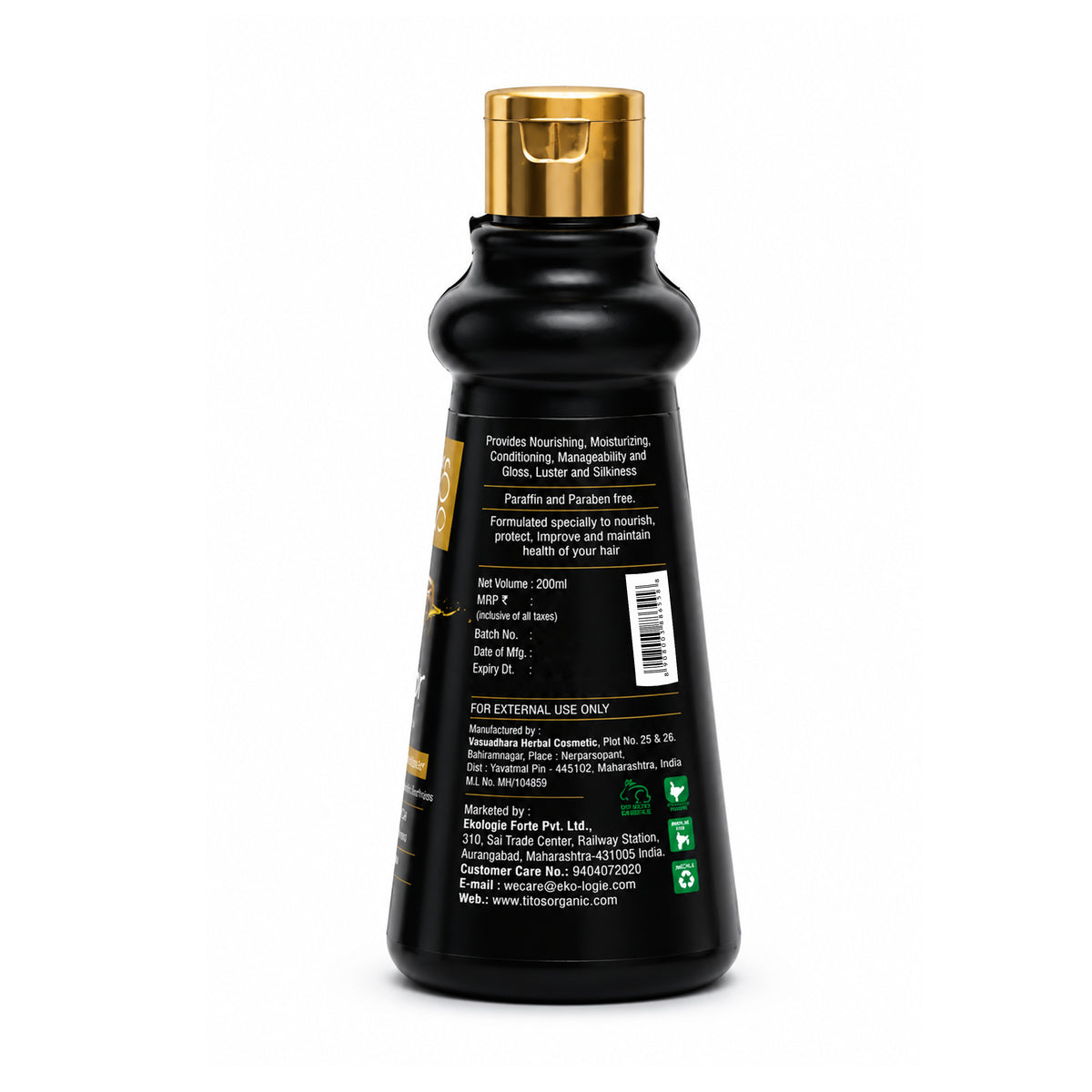 Tito's Organic Goat Milk Castor Hair Oil 200ml Back View