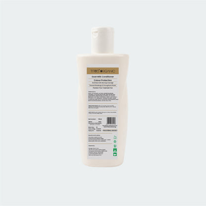 Back label of Tito’s Organic Goat Milk Colour Protection Conditioner showing ingredients usage directions and product details