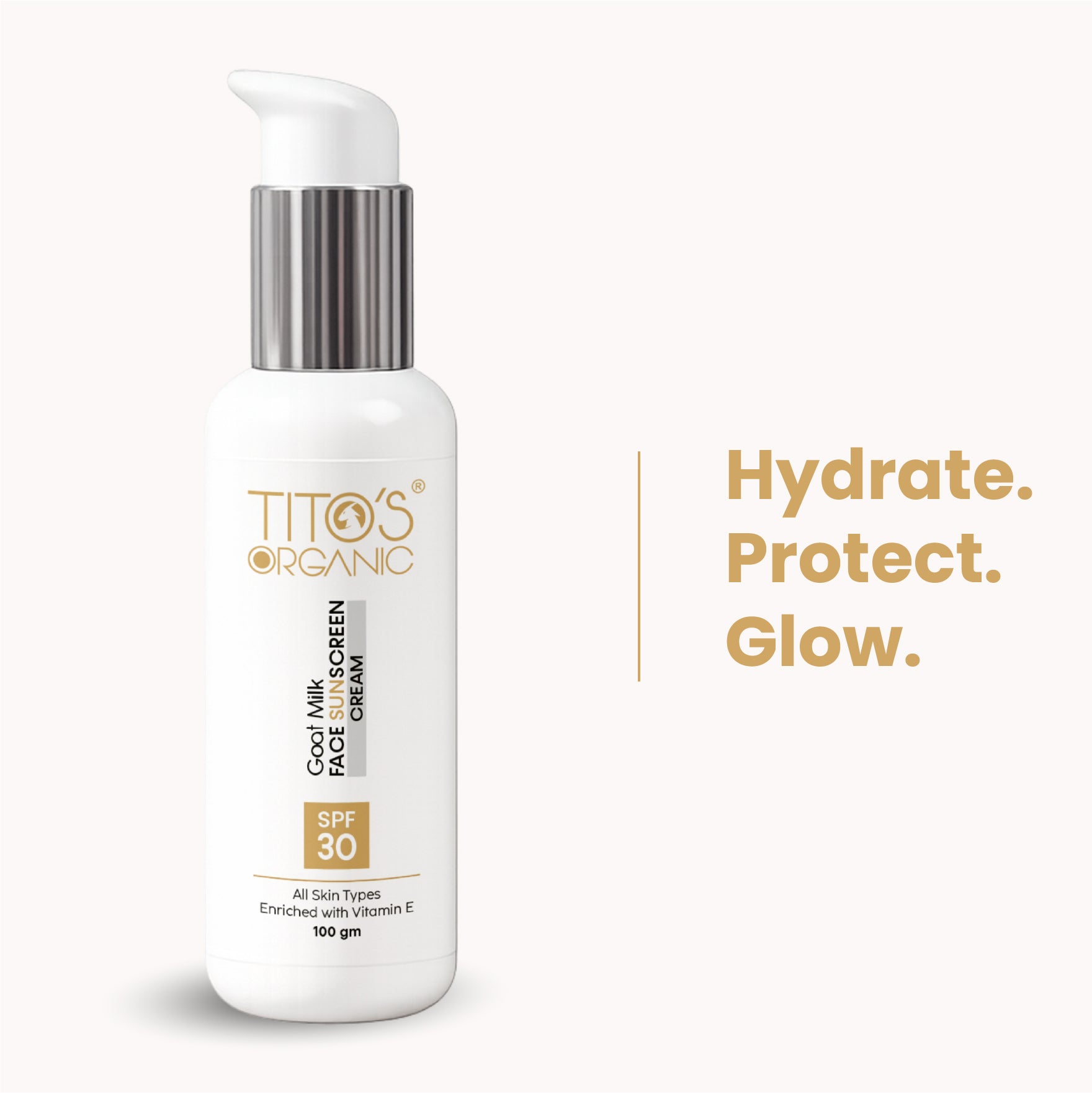 Tito’s Organic Goat Milk Face Sunscreen Cream SPF 30 with Vitamin E for daily sun protection and skin nourishment, 100g