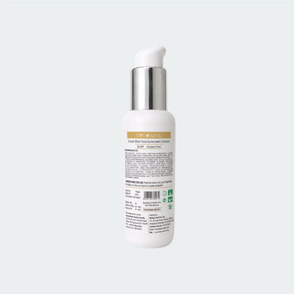 Back view of Tito’s Organic Goat Milk Face Sunscreen Cream SPF 30 showing ingredients directions and product details