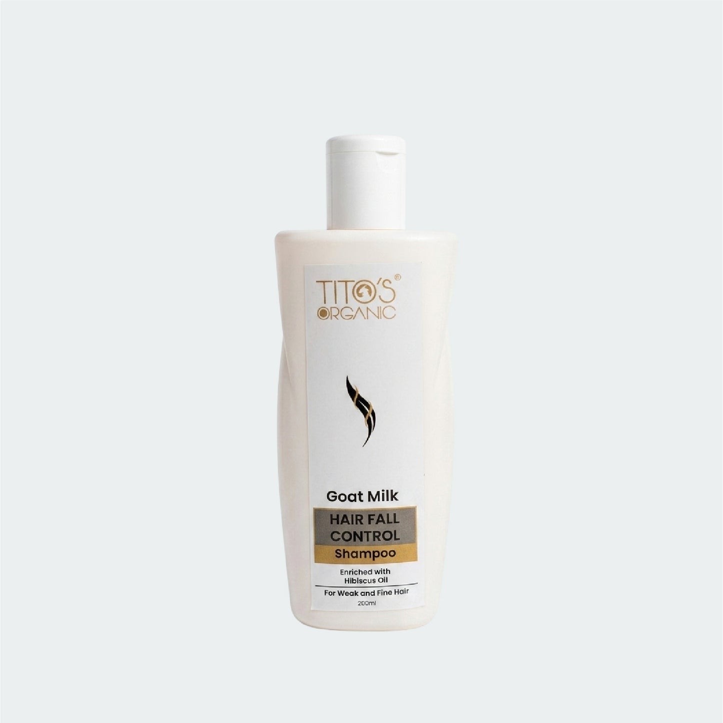 Titos Organic Goat Milk Hair Fall Control Shampoo bottle on a white background
