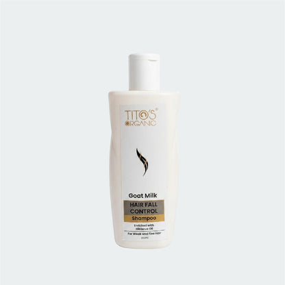 Titos Organic Goat Milk Hair Fall Control Shampoo bottle on a white background
