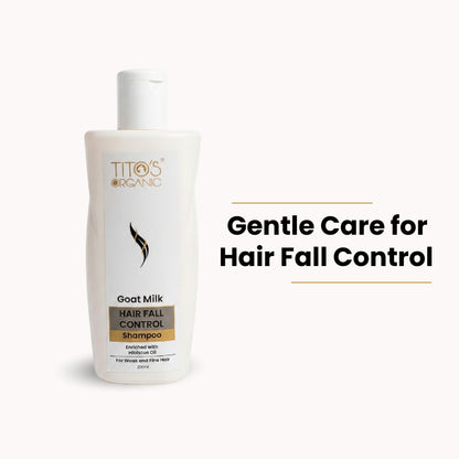 Tito’s Organic Goat Milk Hair Fall Control Shampoo with Hibiscus Oil and Pro-Vitamin B5 for weak and fine hair, 200ml