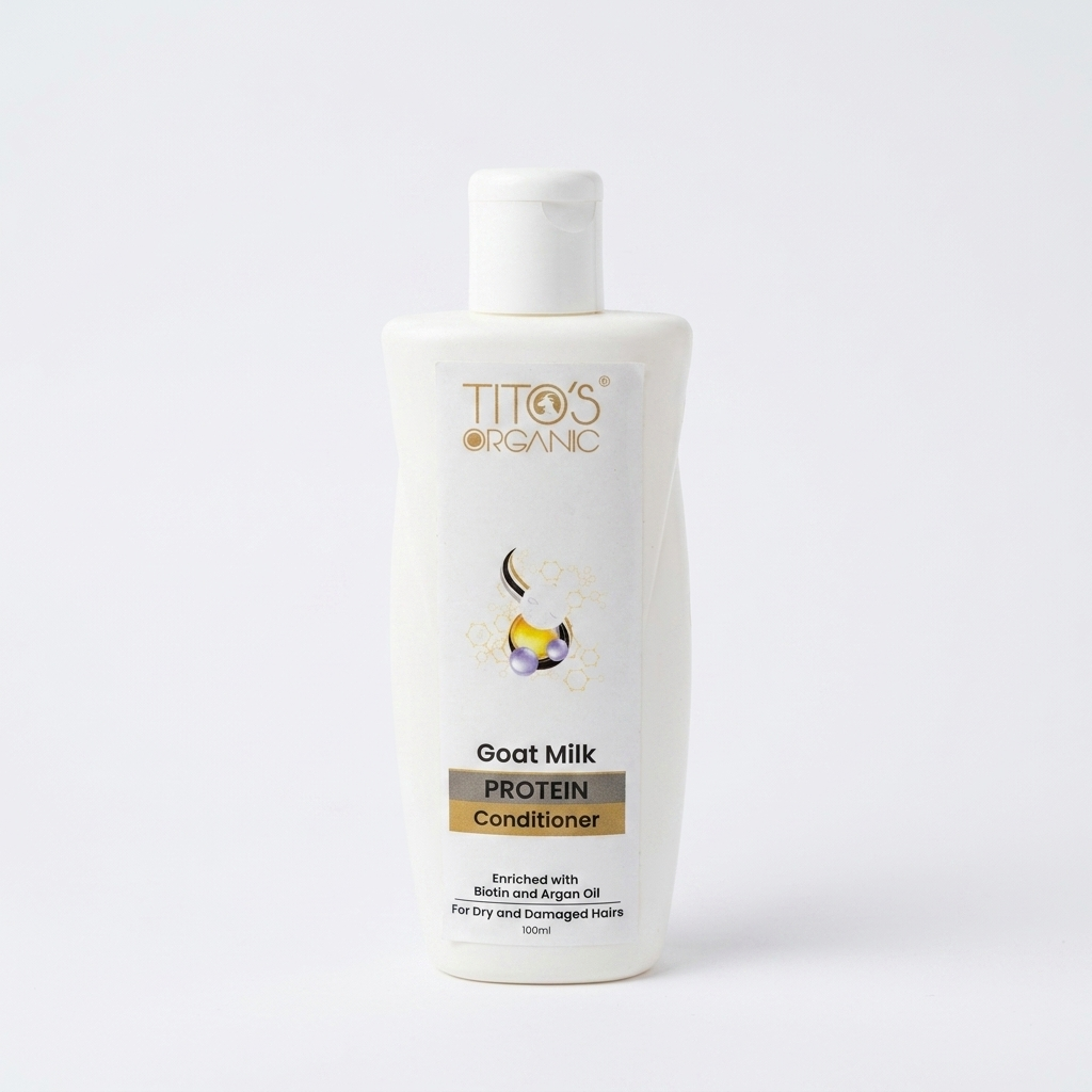 Tito’s Organic Goat Milk Protein Conditioner 100ml enriched with biotin and argan oil for dry and damaged hair