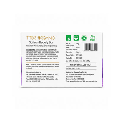 Tito's Organic Goat Milk Saffron Beauty Bar 75g back view