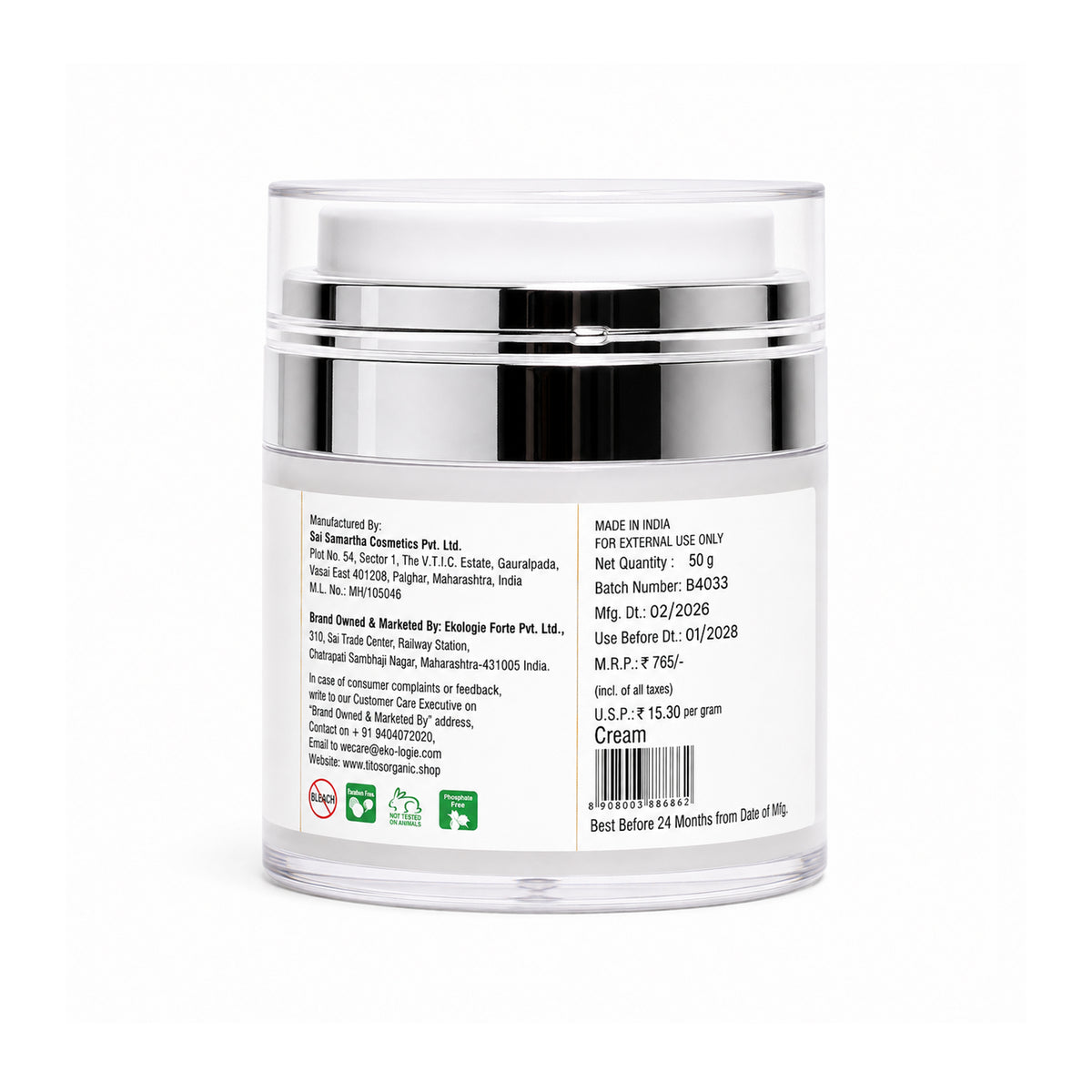 Tito's Organic Goat Milk Skin Lightening Cream 50g back view