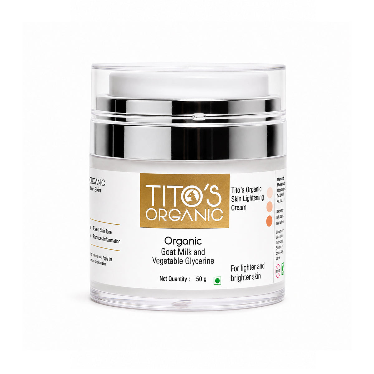 Tito's Organic Goat Milk Skin Lightening Cream 50g front view