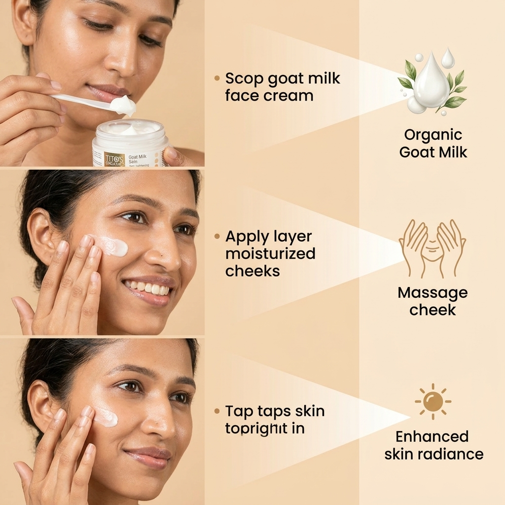 How to use Tito’s Organic Goat Milk Skin Lightening Cream step by step application for glowing and hydrated skin