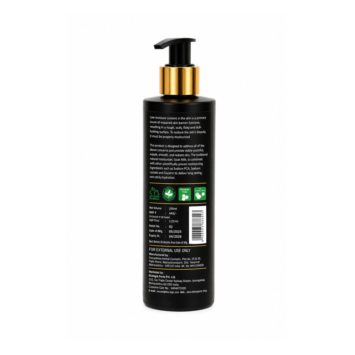 Tito's Organic Goat Milk Skin Moisturizer 200ml back view