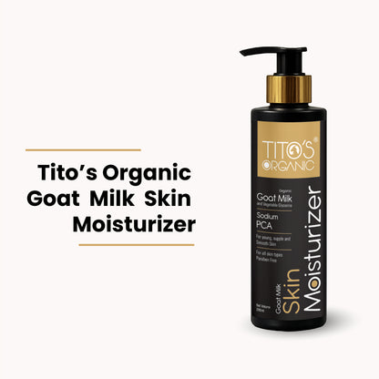 Tito’s Organic Goat Milk Skin Moisturizer with Sodium PCA and vegetable glycerine for deep hydration, 200ml