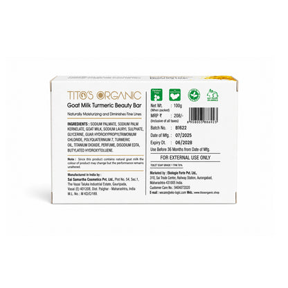 Tito's Organic Goat Milk Turmeric Beauty Bar 75g back view